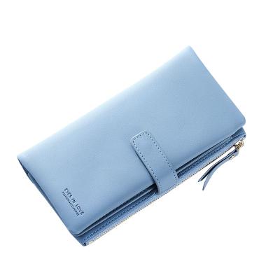 China Large Capacity Women's Soft PU Leather Bifold Wallets Long Grab Purse With Wrist Strap Checkbook For Ladies for sale