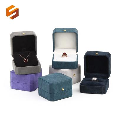 China Luxury Custom Octagonal Leather Plastic Velvet Pendant Set Push Button Ring Box PU Jewelry Packaging Paper Box for sale