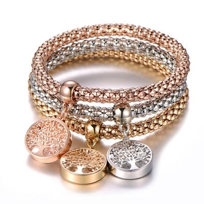 China Wholesale Customized Jewelry Tricolor Diamond Bangle Bracelet Women's Corn Chain Shambhala Chain Bracelet of Life Tree Diamond Bracelet Luxury Crystal Popcorn Bracelet for sale