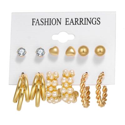 China French Geometric Earring 6pcs Multi Style Earrings Eco-friendly Vintage Gold Jewelry Set Wholesale for sale