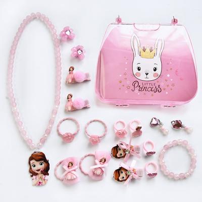 China Eco-Friendly Kids Lace Pearl Beads Jewelry Set Bracelet Necklace Hair Rope Ring Children's DIY Jewelry Set Wholesale for sale