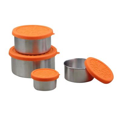 China Bento Box Snack Stainless Steel Food Container Salad Dressing Sauce Container Set Viable Leak Proof Set Silicone Lids for sale