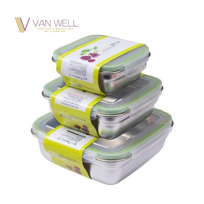 China Stainless Steel Transitional Food Containers Set of 3 Metal Lunch Box Sandwich Container Snack Boxes for Kids Kitchen Storage, Leak Proof BPA for sale