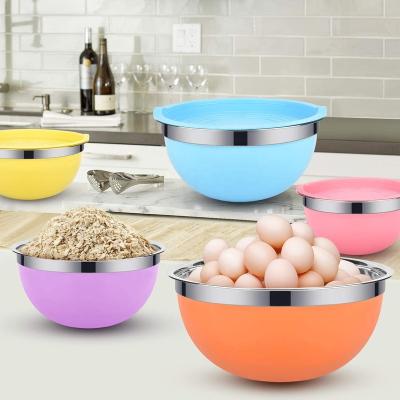 China Sustainable Kitchen Accessories Colorful Stainless Steel Mixing Bowl Set With Lids for sale