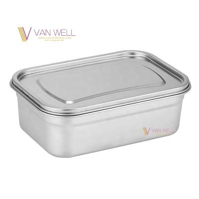 China Sustainable Rectangular Bento Metal Lunch Box 18-10 Food Container Stainless Steel Lunch Box With Lid for sale