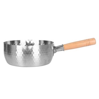 China Sustainable Aluminum Japanese Sauce Pan Milk Pot Stainless Steel Deep Fryer Pan With Wooden Handle Cookware Cooking Pot for sale