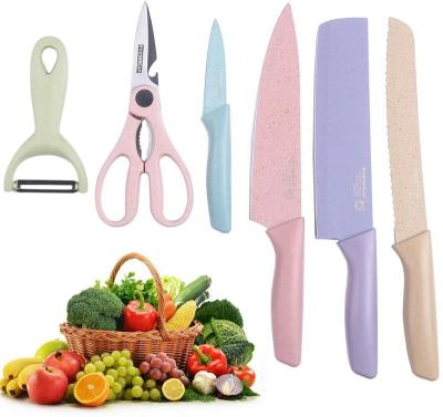 China 6 Pieces Colorful Professional Kitchen Knives Set Disposable Sharp Chef's Kitchen Knives Set With Gift Box for sale