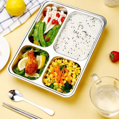 China Stainless Steel 3 Compartment Tray 4 Compartment Dish Disposable Metal Tray For School Canteens With Lid And Cover for sale