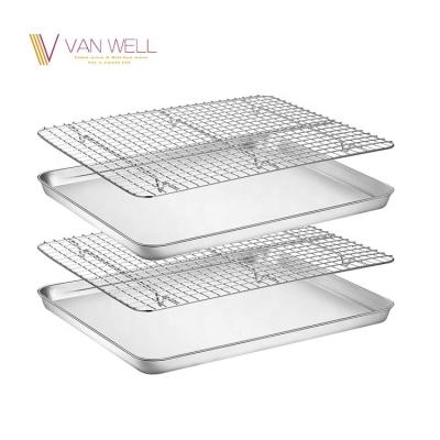 China Durable Rectangle Stainless Steel Cooling Rack Set Oven Safe Pan Tray Cookie Sheet In Baking for sale