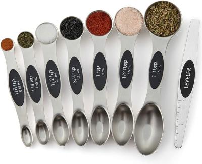 China Amazon Hot Selling Disposable 8 Piece Stainless Steel Spring Magnetic Measuring Spoons Head Set For Double Sided Fits In Spice Jars for sale