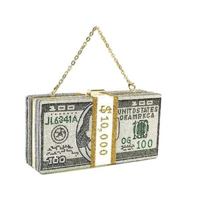 China Business Gift $100 Dollars Rhinestone Crystal Money Bag Clutch Evening Purse Bling Crystals Purse Money Purse for sale