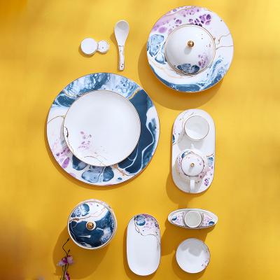 China Creative Abstract Ceramic Stocked Tableware Set Artistic Style Tableware Decoration Soft Bone China Dinner Set for sale