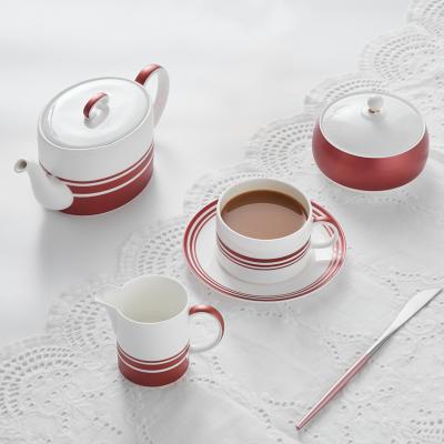 China Art Decor 15 Pieces Teapot and Cup Set Albert Turkey Bone China Coffee Tea Set Royal Luxury Decal Red Ceramic Tea Set for sale