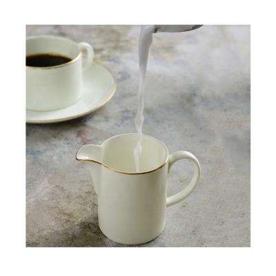 China Factory Price Eco-Friendly Restaurant Bone China Solid White Color Glazed Ceramic Sugar Creamer Pot Milk Coffee Pot With Gold Ri for sale