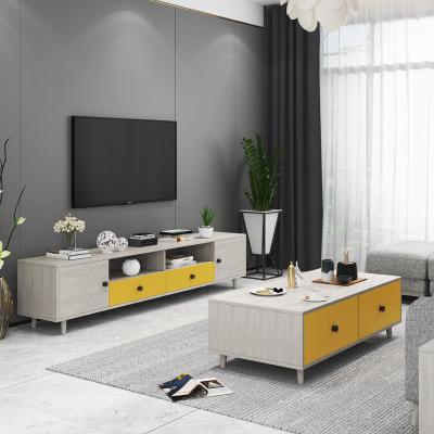 China Simple And Modern Extendable Wood TV Console Stand Cabinet And White / Yellow Tea Table For Living Room for sale