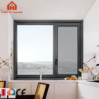 China Aluminum Grille Glass-Magnetic Screen Design Swing Crank Casement Window for sale