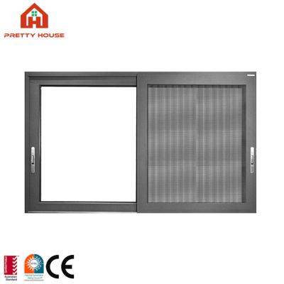 China 2 Panel Glass Magnetic Screen Frameless Aluminum Sliding Window for sale