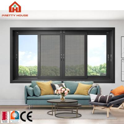 China Small Magnetic Roomeye Black Hotel Aluminum Sliding Screen Window for sale