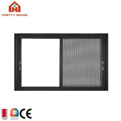 China Magnetic Movable Brown Powder Coating Aluminum Kitchen Screen Sliding Window for sale