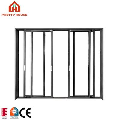 China NFRC Hurricane Proof Impact 4 Tracks Sliding Door Windproof Waterproof Aluminum Glass Sliding Door for sale