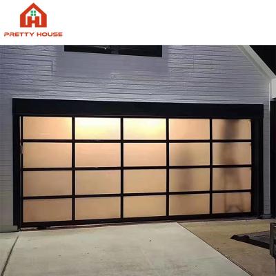 China Modern Windproof Aluminum Alloy Tempered Full View Automatic Glass Garage Door Mirror Garage Doors for sale