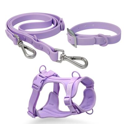 China 2021 Hot Luxury Waterproof Dog Harness Set 2021 Factory Low Price Pet Customized Pet Supplies ISS Seller PVC+Polyester Dog Harness Set for sale