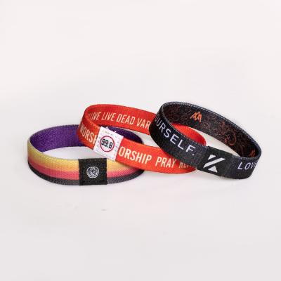 China Eco-Friendly Fabric LOGO Elastic Hand Bracelet Gift Custom Made Low Price OEM Wristband Polyester for sale