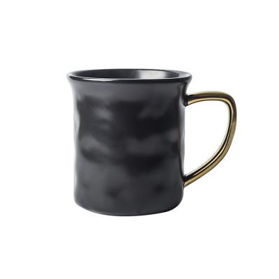 China Custom Stocked Personalized Nordic Couples Handmade Golden Rim White Black Ceramic Mug Tea Cup Coffee Mug for sale