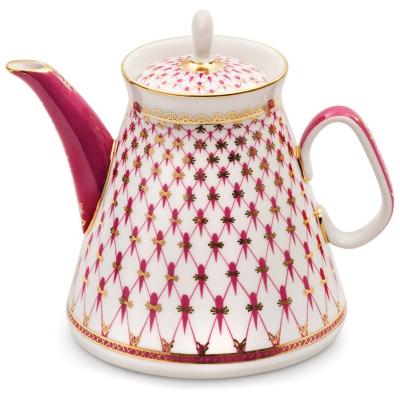 China Factory Wholesale Custom Viable Gold Turkish Royal Decal Teapot Porcelain Coffee Afternoon Red Ceramic Teapot for sale