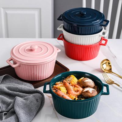 China Nordic Soup Kitchenware Restaurant Stocked Serving Glazed Ceramic Cookware Sets Colored Casserole Sets With Lid for sale