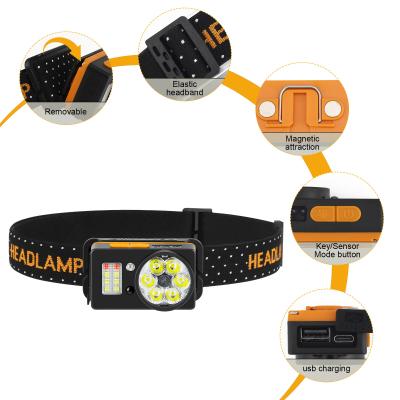 China 3000K Yellow Battery Powered Headlamp Hat Cob Led Headlamp With Far Light And Near Light Modes for sale