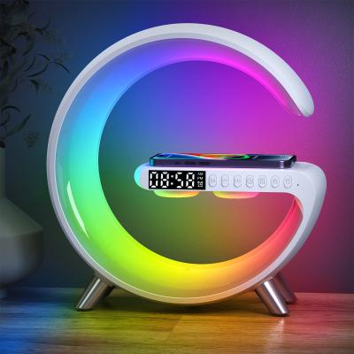 China Adjustable Brightness RGBIC G-Shape Intelligent LED Desk Lamp Rgb LED Ambient Night Light with Wireless Charger Clock for sale