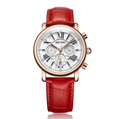 China Lady Watch Retro Multi-Function Date MEGIR Chronograph Trend Automatic Fashion Watch 2058 Waterproof Quartz Female Wristwatches for sale