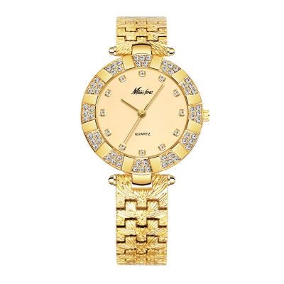 China Waterproof full diamond bling gold watch for women Missfox brand business fashion dress student girl quartz watch supplier for sale