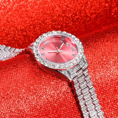 China MISSFOX Automatic Date Brand Luxury Popular Quartz Wrist Watch For Women Diamond Bling Silver Steel Automatic Date Ladies Watch for sale