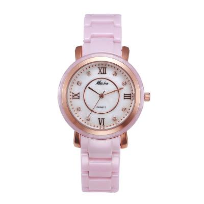 China MISSFOX T002 female clock quartz woman wrist watch business girl gift cool waterproof luxury ceramic pink watch for sale