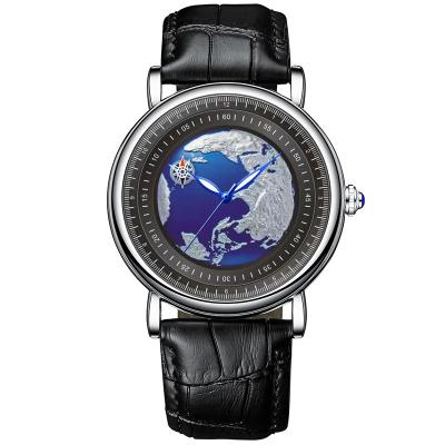 China KIMSDUN Moon Phase Brand Classic Blue Earth 3D Casual Men's Automatic Wrist Watch Leather Luxury Mechanical Watch For Men for sale