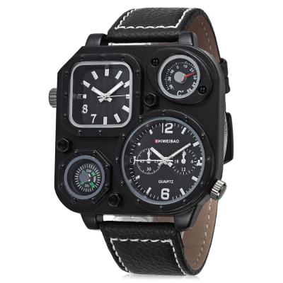 China Multiple Time Zone Shiweibao Brand Men's Fashion Square Business Luxury Military Quartz Watch Twice Clock Sports Classic Leather for sale