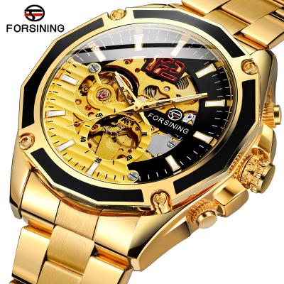 China FORSINING Brand Fashion Brand Mens Waterproof Automatic Wristwatch Automatic Watch Stainless Steel Band Double Clock Reloj for sale