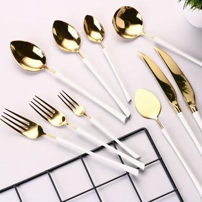 China Metal Hardware 304 Sustainable Flatware Set White and Gold Sustainable Aden Series Stainless Steel Flatware High Quality Gift Set for sale