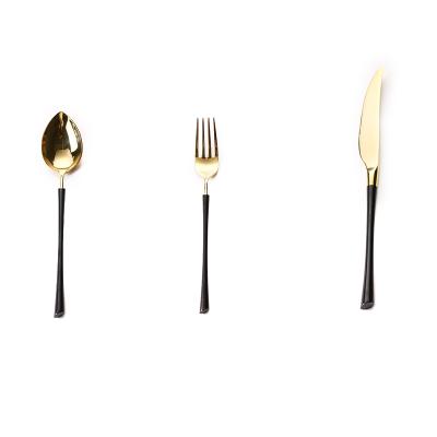 China Black Mirror Gold Dinner Spoon Knife Fork Wedding Cutlery High Quality Viable Cutlery for sale