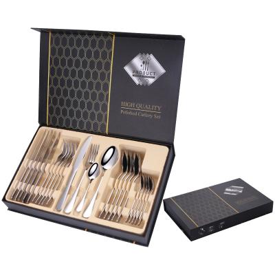 China Stainless Steel Spoon Fork Spoon Empty Gift Box 24pcs Cutlery Set With Gift Box Packing for sale