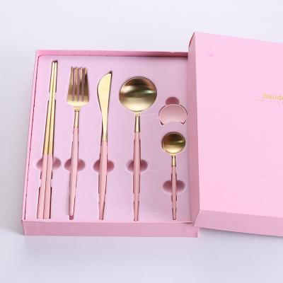 China Durable Matte Polishing Pink Gold 6Pcs Flatware Set Stainless Steel Gift Boxes Wholesale for sale