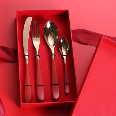 China Sustainable Series Gift Box Cutlery 4Pcs Flatware Stainless Steel Stainless Steel Food Grade Sustainable Red Sets for sale