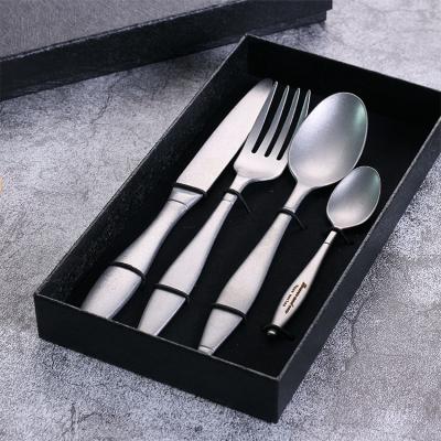 China 4Pcs Black Viable Series Viable Flatware Set Stainless Steel Gift Box Gold Cutlery For Hotel Wedding Restaurant for sale