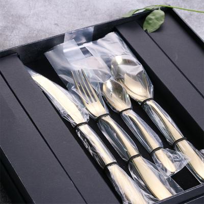 China Printing Gift Box Gold Silver 24 Pcs Stainless Steel Flatware Sustainable Flatware Set Large Sustainable Cheap Custom Cutlery Set for sale