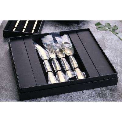 China New Design Durable Hotel Cutlery Electroplating Gold Plated 24 Pcs Flatware Set Gift Box for sale