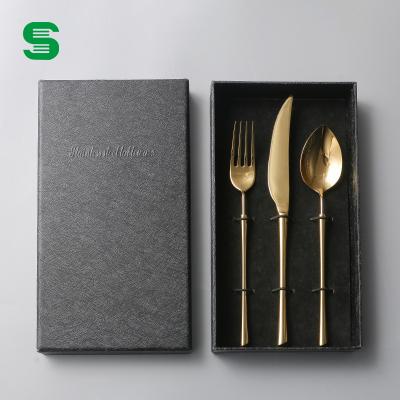 China Sandoor Stainless Steel Metal Gift Knife Fork Knife Viable Gift Set Gold Cutlery Flatware Set With Gift Box for sale