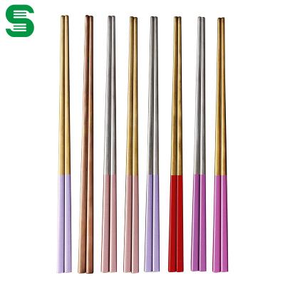 China Sustainable Sustainable Hotel Supplies Gold Plated Korean Printed Dinnerware Chopsticks Stainless Steel Chopsticks for sale