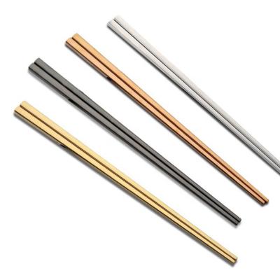 China Flatware Set Gold Color Household Chopsticks Viable Viable Chopsticks And Spoon Set 304 Stainless Steel Free Sample Chinese Western Chopsticks for sale